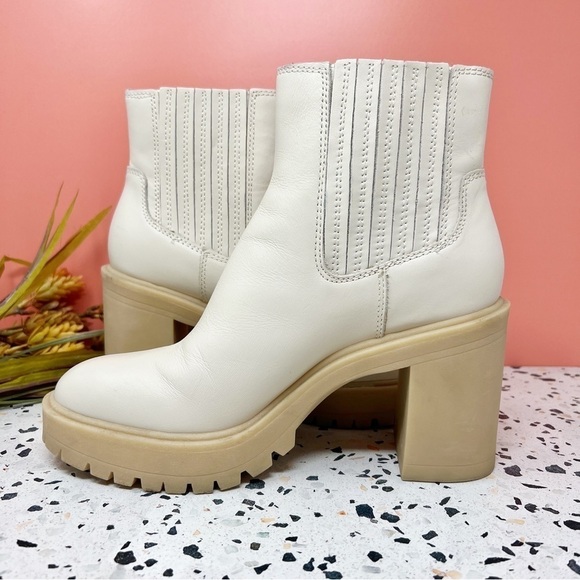 Dolce Vita Caster Ivory Lug Sole Midi Block Heel Women’s Leather Boots Sz 8.5 - Picture 5 of 12